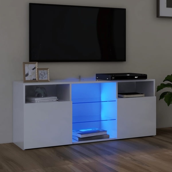vidaXL TV-bänk med LED-belysning vit högglans 120x30x50 cm Vit