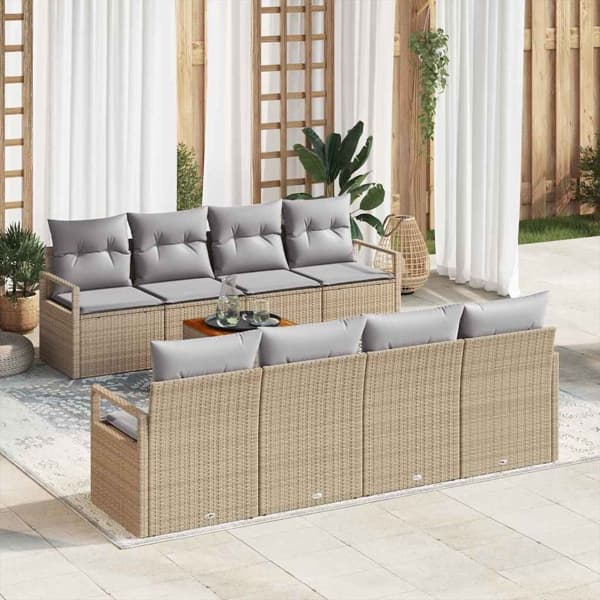 vidaXL Trädgårdsoffset 9 st Beige konstrotting Beige