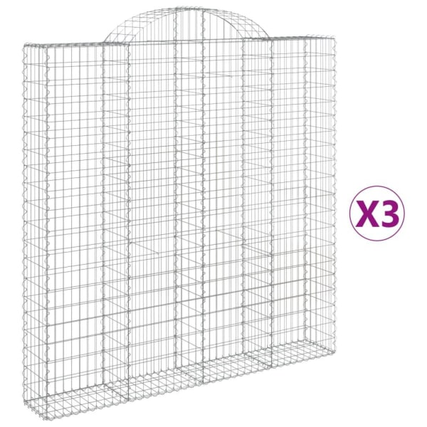 vidaXL Gabioner bågformade 3 st 200x30x200/220 cm galvaniserat järn Silver