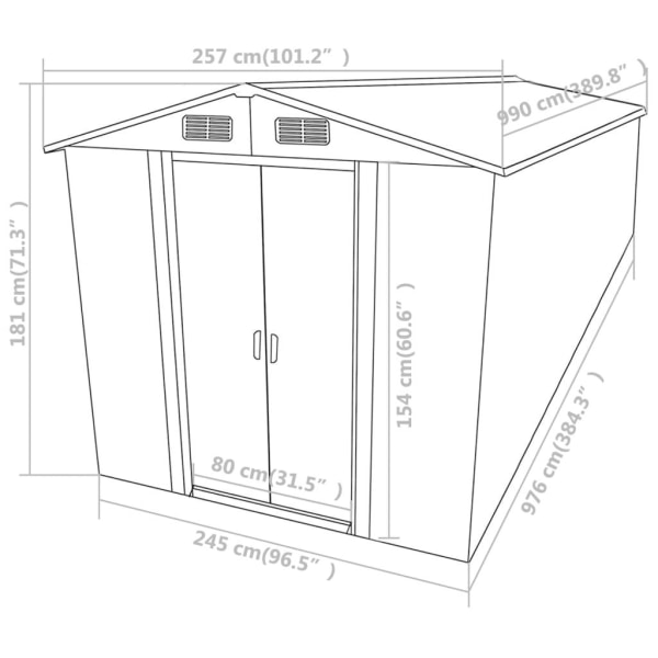 vidaXL Trädgårdsskjul antracit 257x990x181 cm galvaniserat stål Antracit