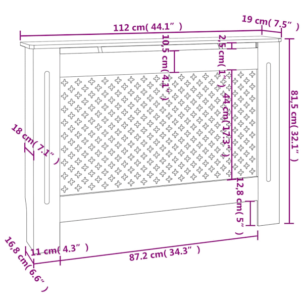 vidaXL Elementskydd svart 112x19x81,5 cm MDF Svart