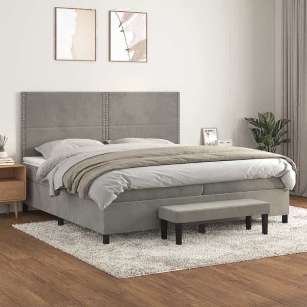 vidaXL Ramsäng med madrass ljusgrå 200x200 cm sammet Grå
