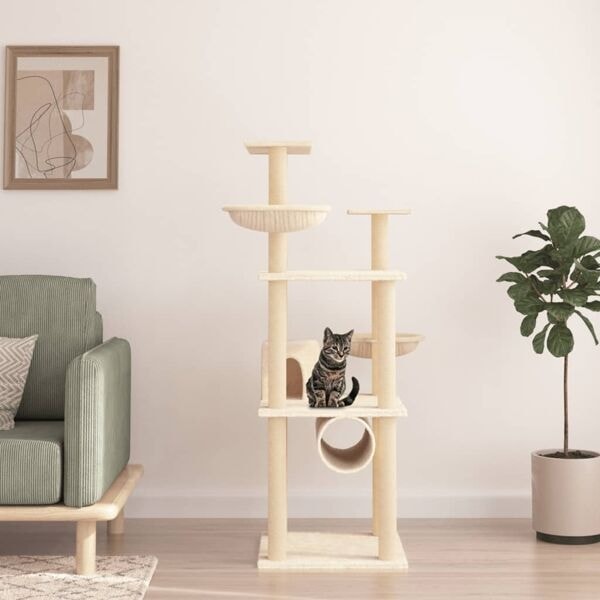 vidaXL Katträd med klöspelare sisal gräddvit 141 cm Kräm