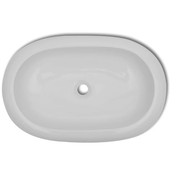 vidaXL Handfat med blandare keramik oval vit Vit