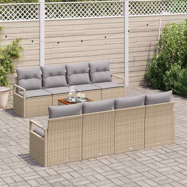 vidaXL Trädgårdsoffset 9 st Beige konstrotting Beige