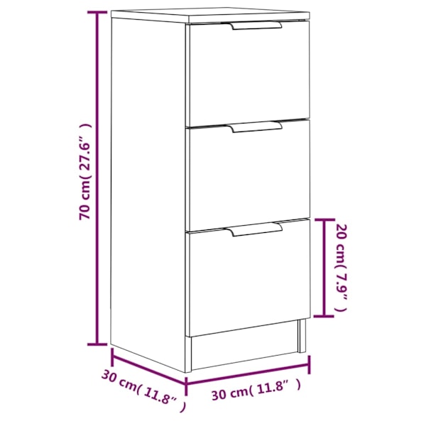 vidaXL Byrå 2 st betonggrå 30x30x70 cm konstruerat trä Grå