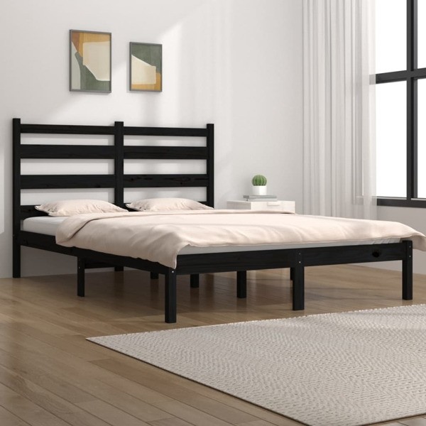 vidaXL Sängram svart massiv furu 200x200 cm Svart