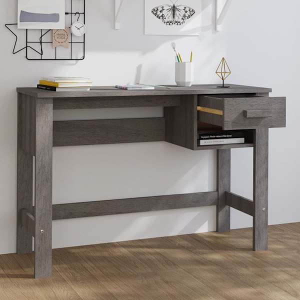 vidaXL Skrivbord HAMAR ljusgrå 110x40x75 cm massiv furu grå