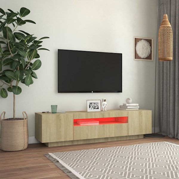 vidaXL TV-bänk med LED-belysning sonoma-ek 160x35x40 cm Brun