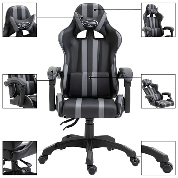 vidaXL Gamingstol grå konstläder grå