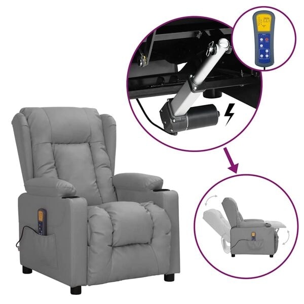 vidaXL Massagefåtölj med uppresningshjälp grå konstläder grå