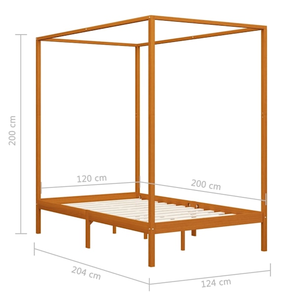 vidaXL Sänghimmel utan madrass honungsbrun massivt trä 120x200 cm Brun