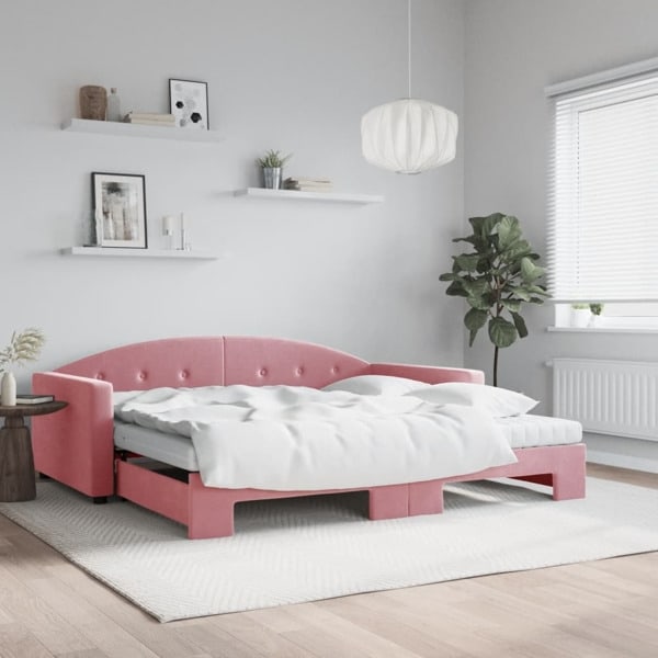 vidaXL Dagbädd utdragbar och madrasser rosa 100x200 cm sammet Rosa