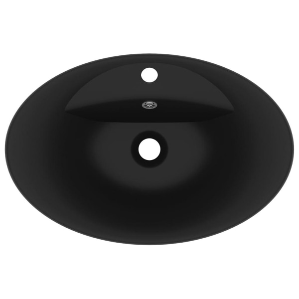 vidaXL Ovalt handfat med bräddavlopp matt svart 58,5x39 cm keram Svart