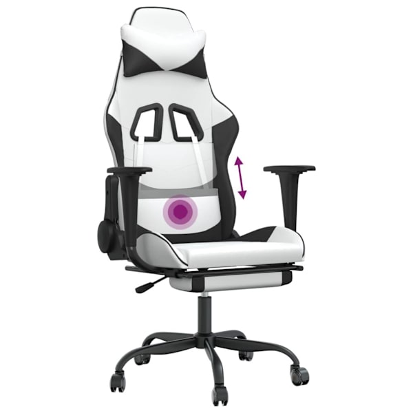 vidaXL Gamingstol med massage och fotstöd vit och svart konstläder Vit