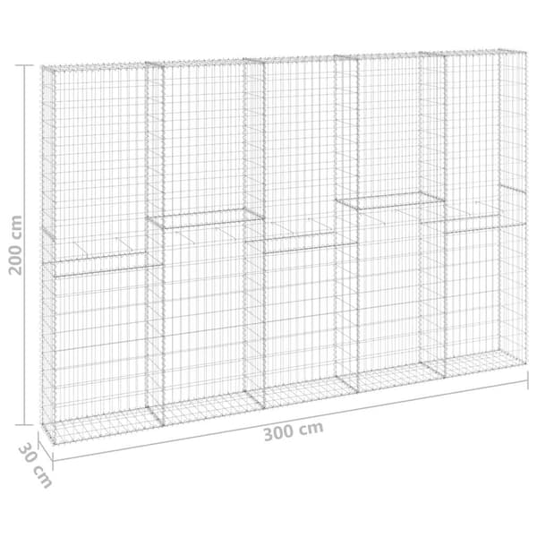 vidaXL Gabionmur galvaniserat stål 300x30x200 cm Silver