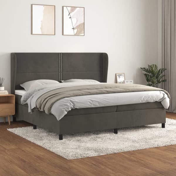 vidaXL Ramsäng med madrass mörkgrå 200x200 cm sammet Grå