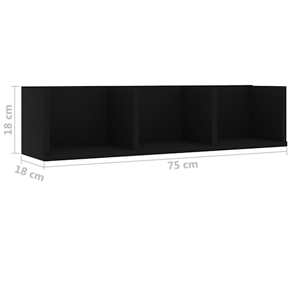 vidaXL CD-hylla svart 75x18x18 cm konstruerat trä Svart