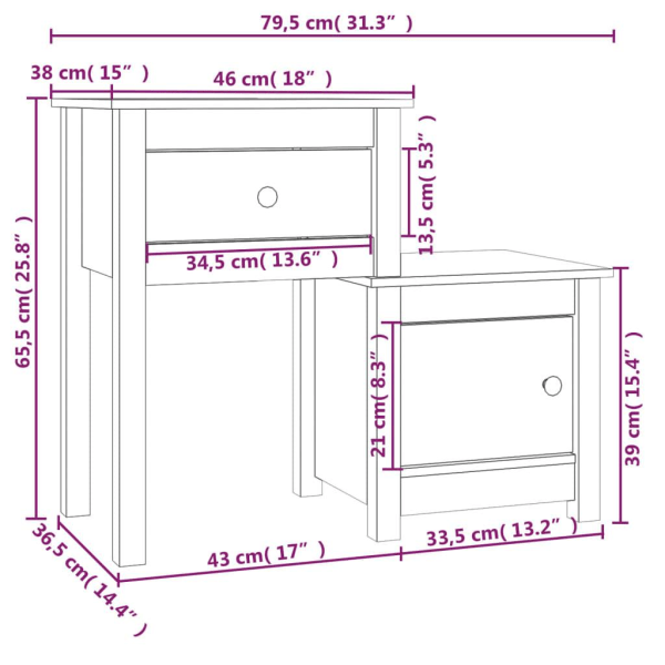 vidaXL Sängbord 2 st grå 79,5x38x65,5 cm massiv furu Grå