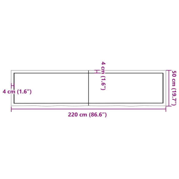 vidaXL Bordsskiva ljusbrun 220x40x(2-4) cm behandlad massiv ek Brun