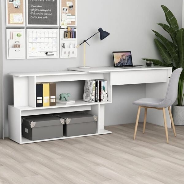 vidaXL Hörnskrivbord vit 200x50x76 cm konstruerat trä Vit