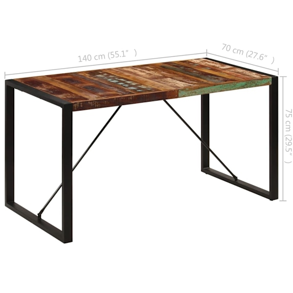 vidaXL Matbord 140x70x75 cm massivt återvunnet trä multifärg