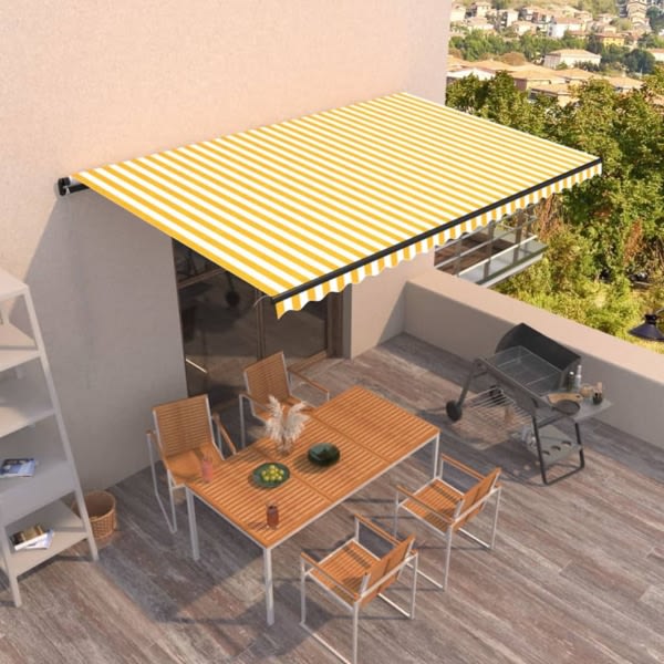 vidaXL Markis manuellt infällbar 500x350 cm gul och vit Gul