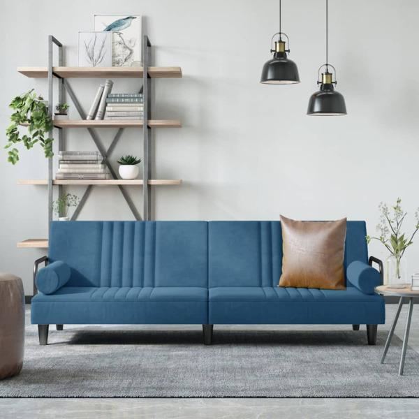 vidaXL Bäddsoffa med armstöd blå sammet Blå