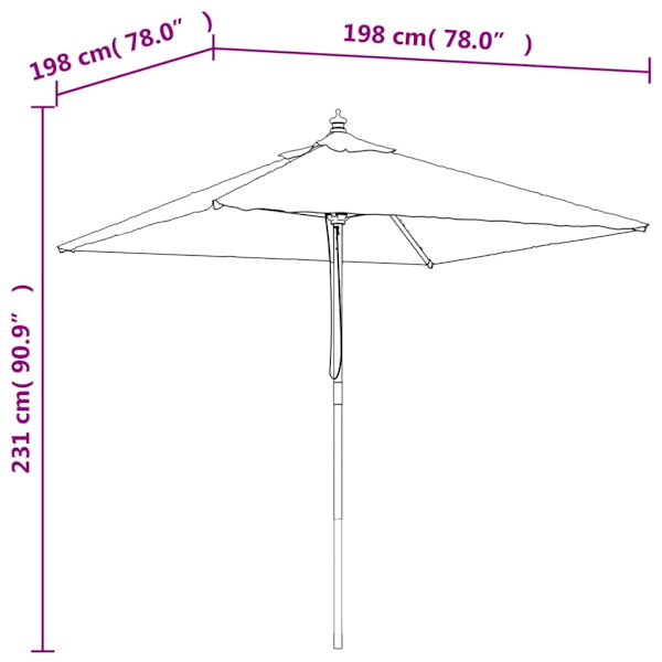 vidaXL Parasoll med trästång 198x198x231 cm vinröd Röd