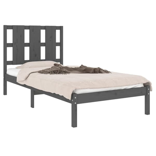 vidaXL Sängram grå massiv furu 90x200 cm Grå