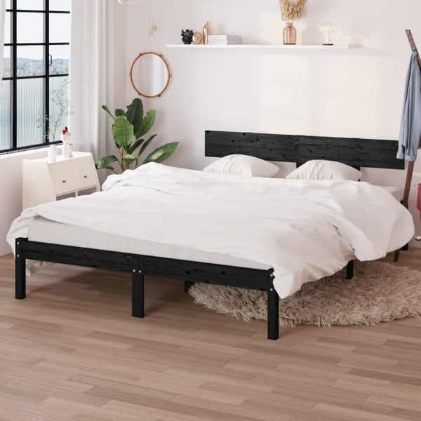 vidaXL Sängram svart massiv furu 120x200 cm Svart