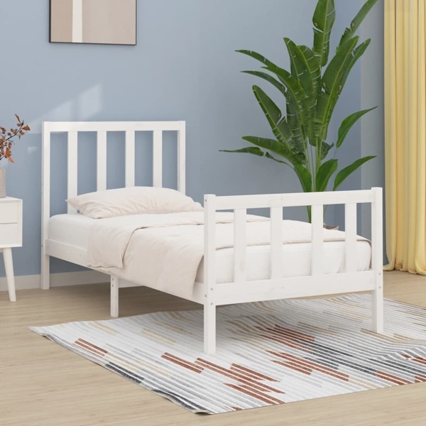 vidaXL Sängram vit massivt trä 90x190 cm Vit