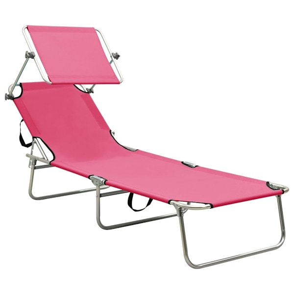 vidaXL Hopfällbar solsäng med tak stål magenta Rosa