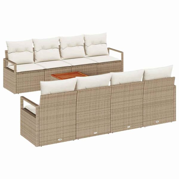 vidaXL Trädgårdsoffset 9 st Beige och gräddfärgad konstrotting Beige