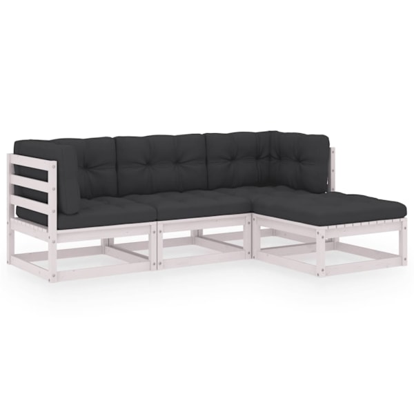 vidaXL Loungegrupp med dynor 4 delar massiv furu Vit