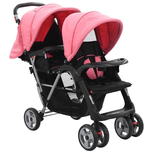 vidaXL Syskonvagn rosa och svart stål Rosa