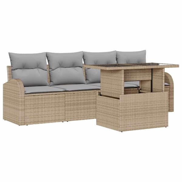 vidaXL Trädgårdsoffset 5 st Beige Poly rattan Beige