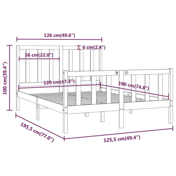 vidaXL Sängram vit massivt trä 120x190 cm Vit