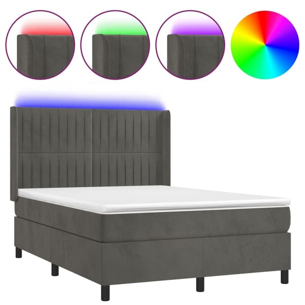 vidaXL Ramsäng med madrass & LED mörkgrå 140x200 cm sammet Grå