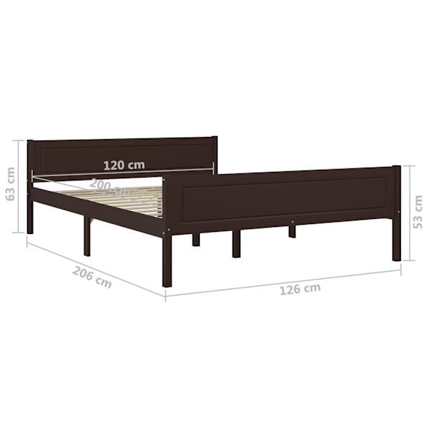 vidaXL Sängram massiv furu mörkbrun 120x200 cm Brun