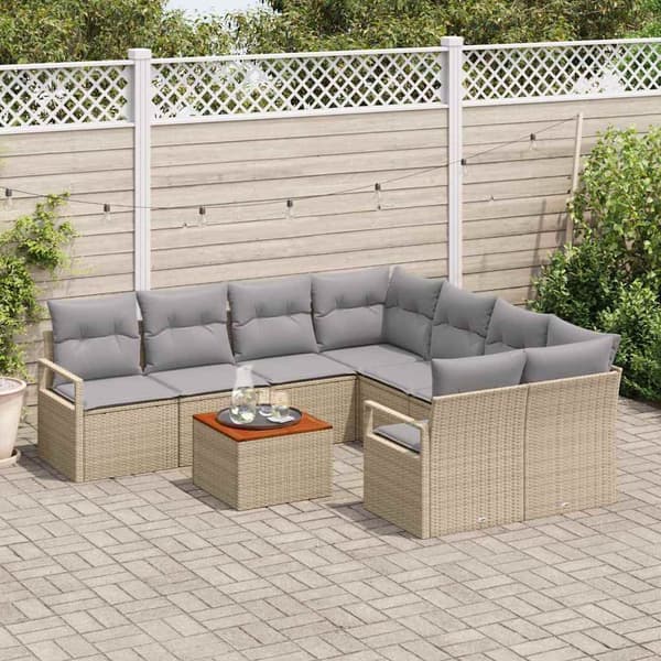 vidaXL Trädgårdsoffset 9 st Beige konstrotting Beige