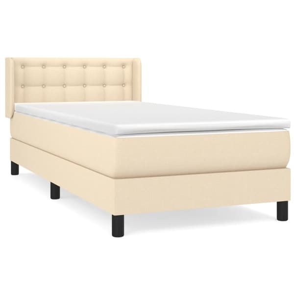 vidaXL Ramsäng med madrass gräddvit 90x200 cm tyg Kräm