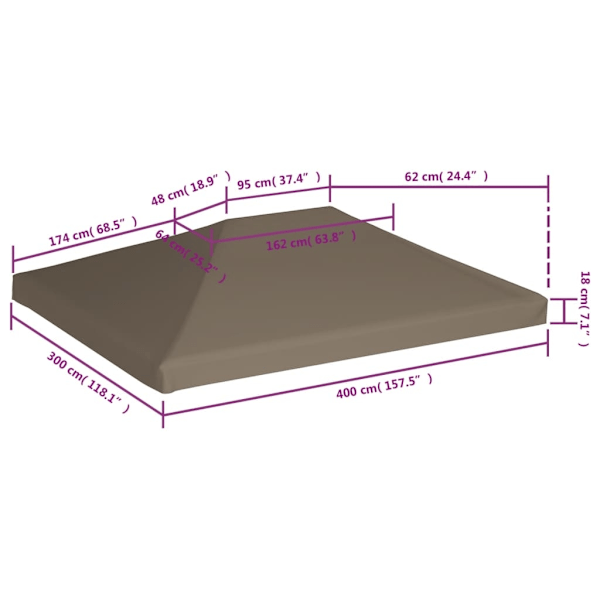 vidaXL Paviljongtak 310 g/m² 3x4 m taupe Taupe