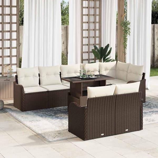 vidaXL Lounge-set med kudde 9 pcs Brun Poly rattan Brun