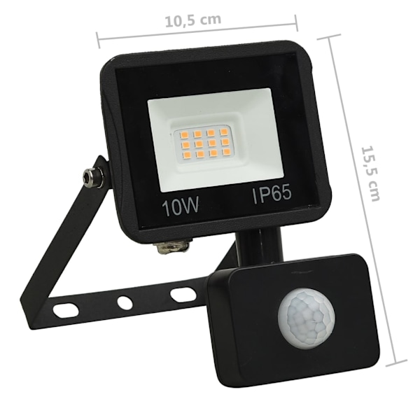 vidaXL Strålkastare med sensor 10 W LED varmvit Svart