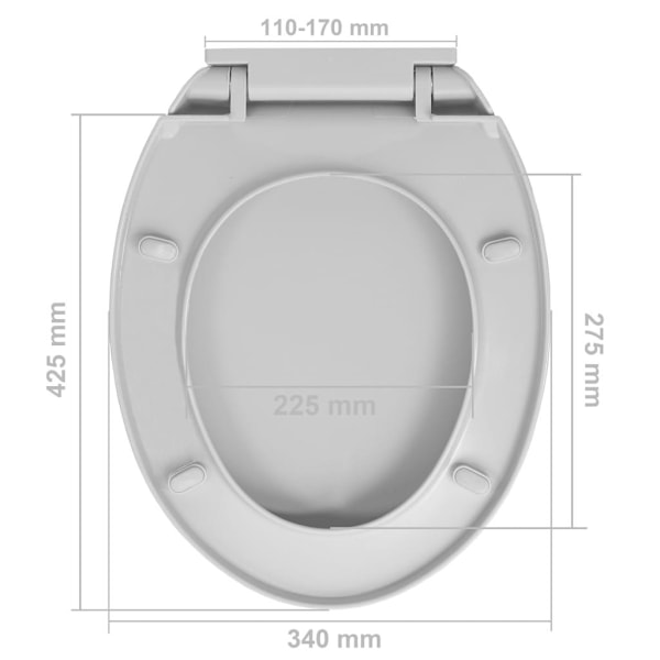 vidaXL Toalettsits mjuk stängning snabbfäste ljusgrå oval grå