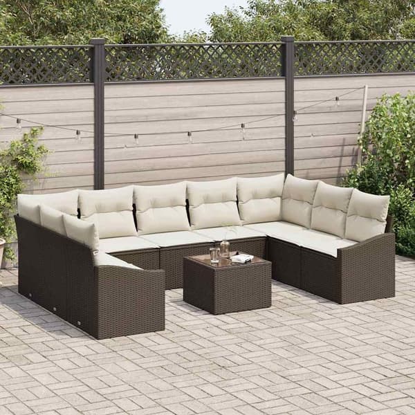 vidaXL Soffset med kudde 10 pcs Brun konstrotting Brun