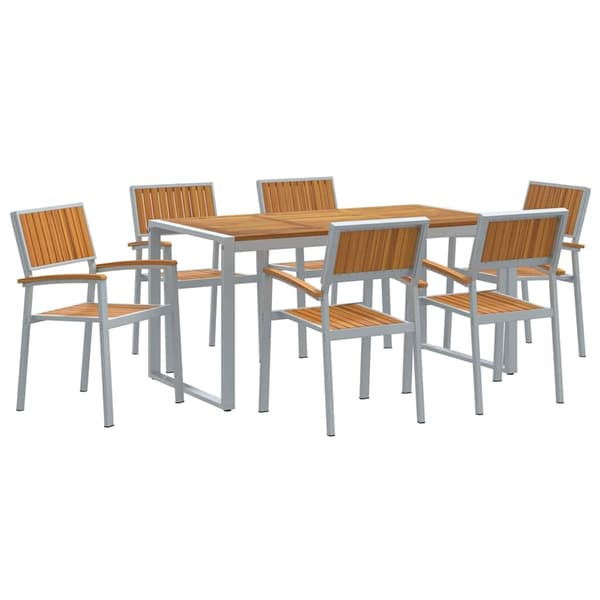 vidaXL Trädgårdsmöbelset 7 pcs Grå Massivt Akaciaträ Grå