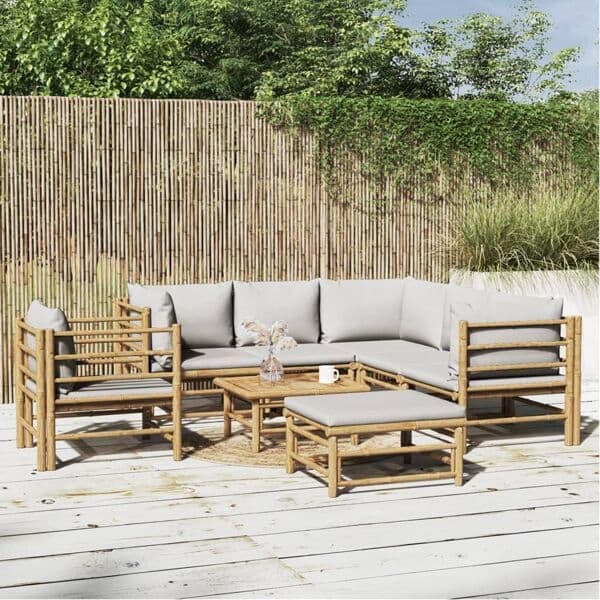 vidaXL Loungegrupp 8 delar ljusgråa dynor bambu Brun