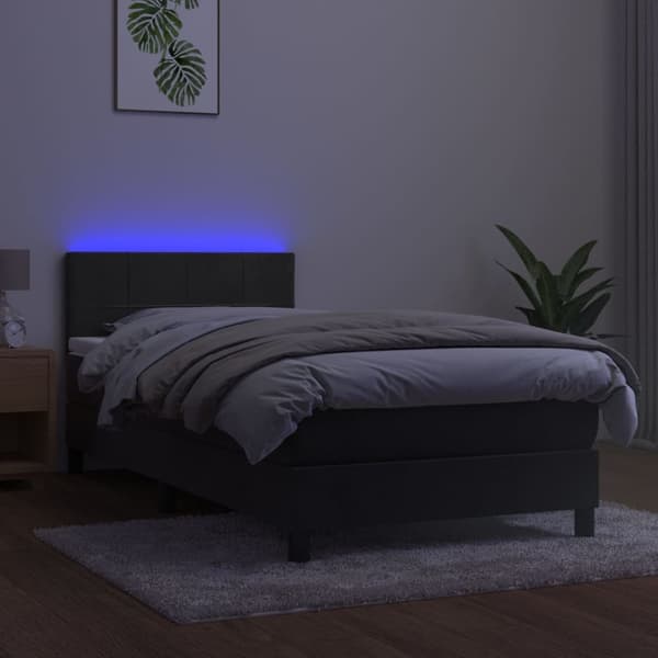 vidaXL Ramsäng med madrass & LED mörkgrå 100x200 cm sammet Grå